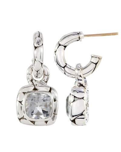 White Topaz Square Drop Hoop Earrings