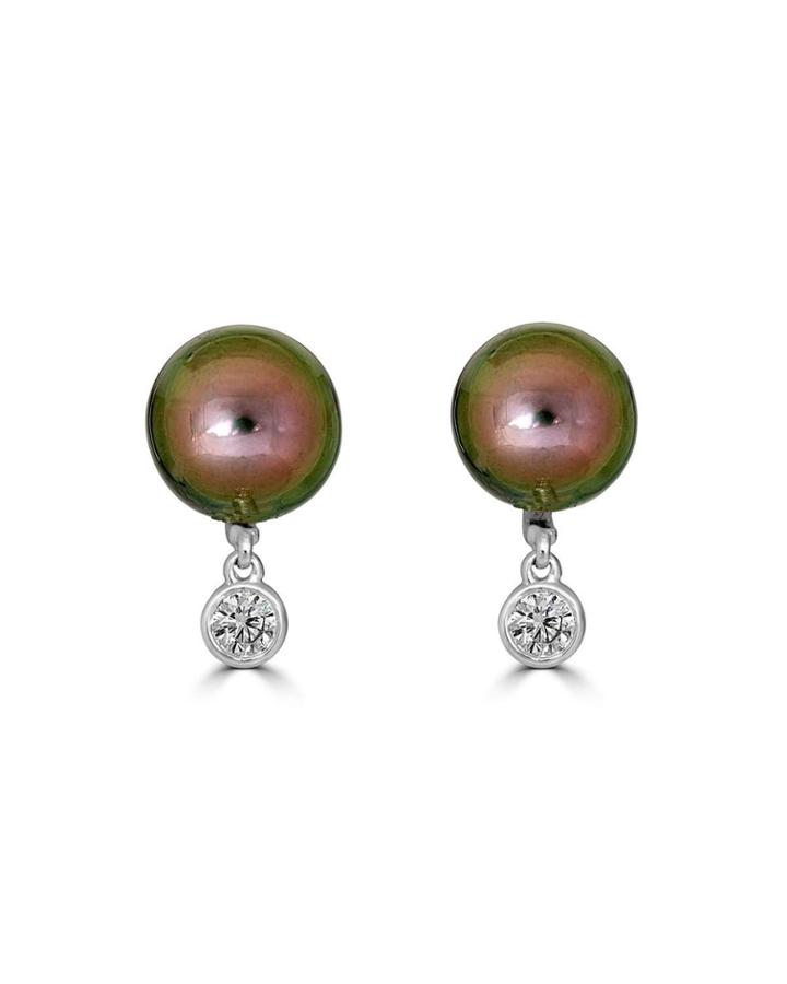 Classic 18k White Gold Diamond-drop Tahitian Pearl Earrings