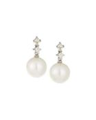 14k Akoya Pearl & Double-diamond Drop Earrings