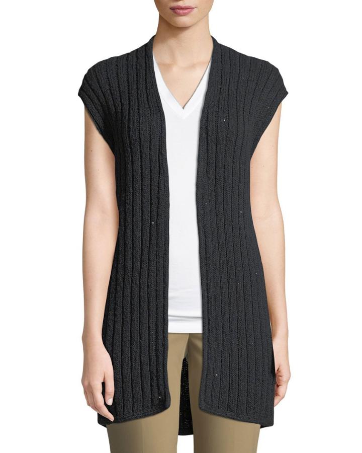 Long Sequined Cap-sleeve Cardigan