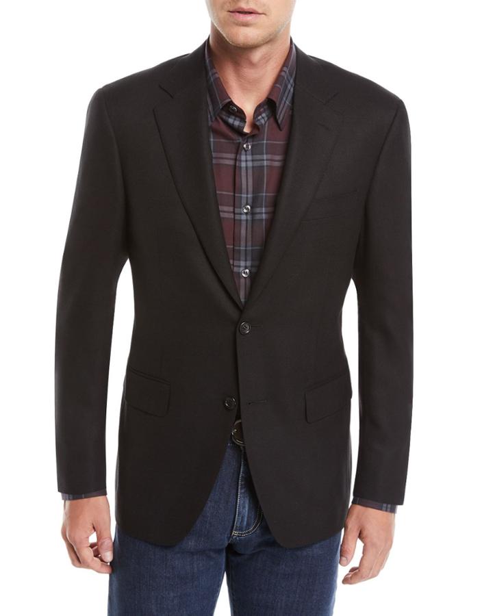 Men's Solid Wool Two-button Blazer
