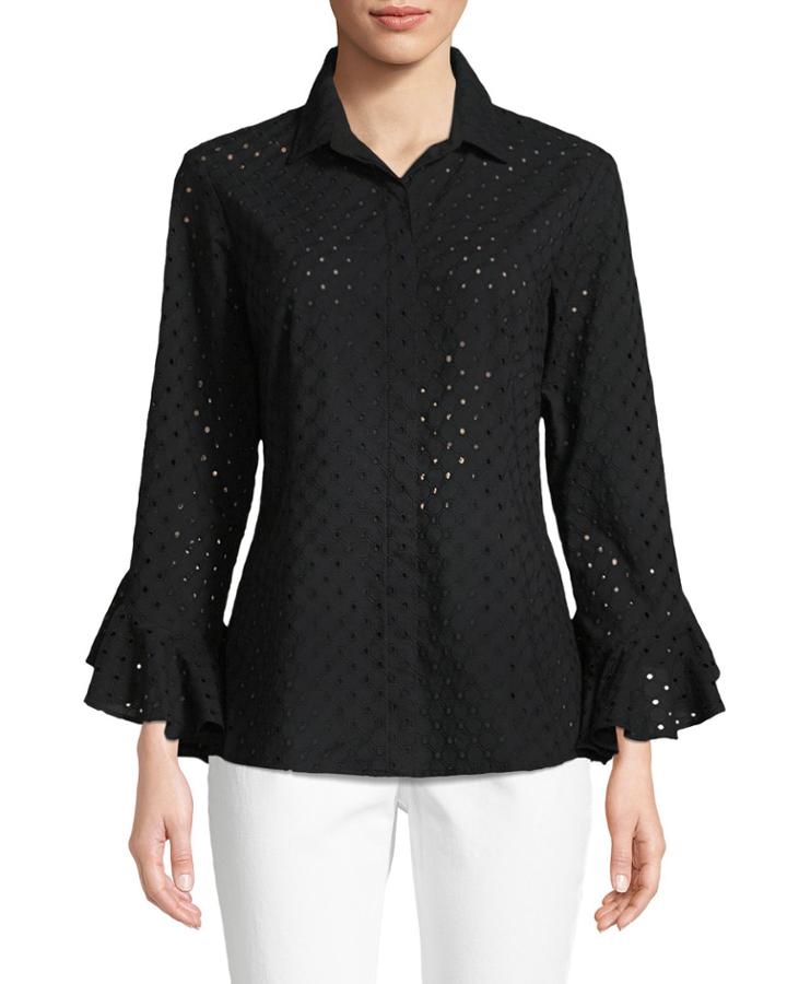 Carmella Eyelet Flutter-sleeve Cotton Top