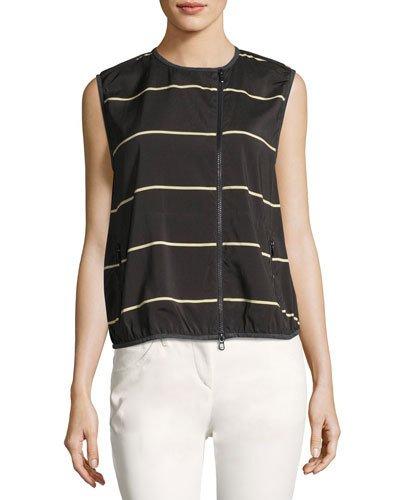 Striped Stretch-silk Zip-front Cardigan, Dark Gray/yellow