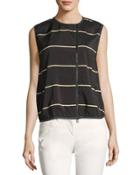 Striped Stretch-silk Zip-front Cardigan, Dark Gray/yellow