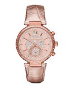 Sawyer Pave Crystal Sport Watch W/ Leather Strap, Rose Golden