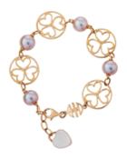 18k Rose Gold Violet Pearl Bracelet W/ Quartz