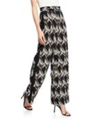 Abstract Floral Tile-print Silk Georgette Wide-leg Pants