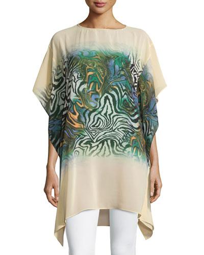 Printed Oversized Tunic, Cream/multi