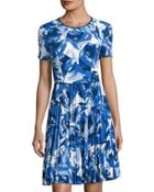 Brushed Bud Jersey Dress, Blue Pattern