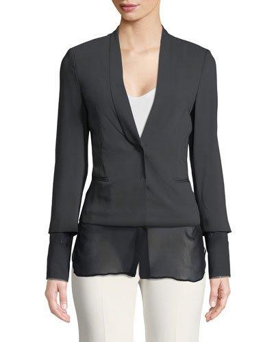 Crepe Layered Jacket With Chiffon Trim