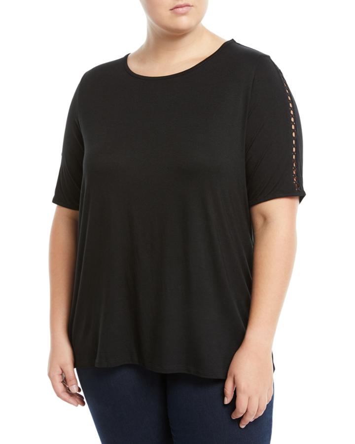 Boat-neck Braid-inset Tee,