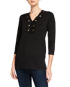 Lace-up Grommet Detail V-neck Top