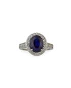 Pave Oval Synthetic Sapphire Ring,