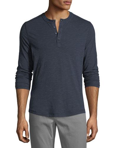 Long-sleeve Slub-knit Henley T-shirt