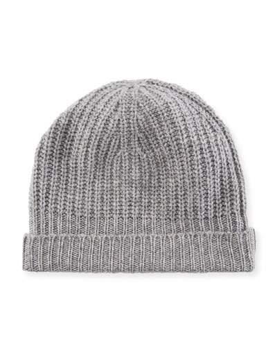 Cashmere Ribbed Cuffed Beanie Hat