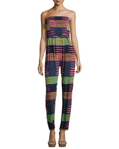 Stripe-print Strapless Jumpsuit, Connector