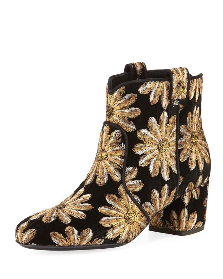 Belen Metallic Embroidered Velvet Western Bootie