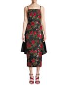 Chine Floral-embroidered Cocktail Dress W/ Train