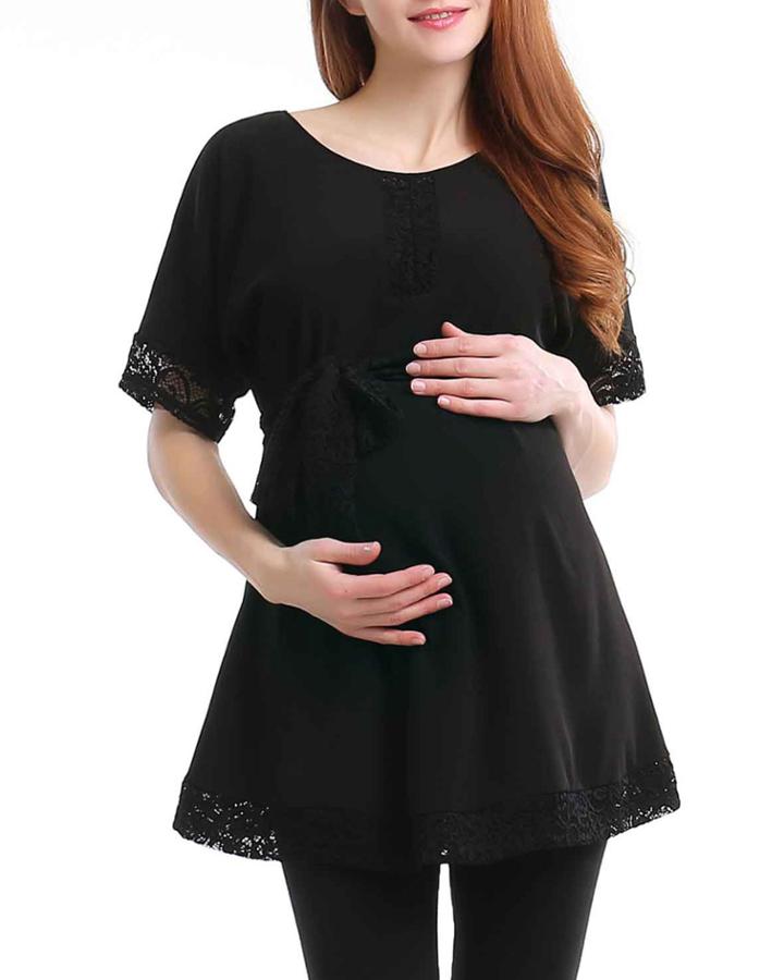 Maternity Lace Trim Short-sleeve Tunic