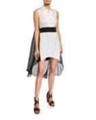 Silk Tuxedo Shirt W/sheer Cape Overlay