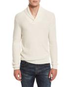 Shawl-collar Ribbed Pullover Sweater, Vanilla