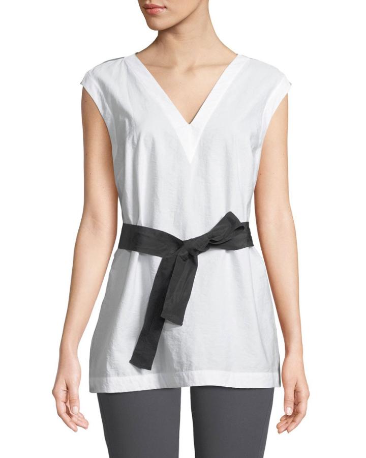 Sash-waist Hammered Cotton Poplin