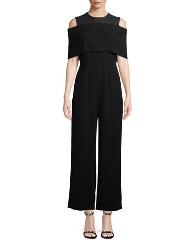 Cold-shoulder Cape-front Jumpsuit