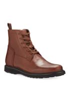 Star Lace-up Leather Zip Boots