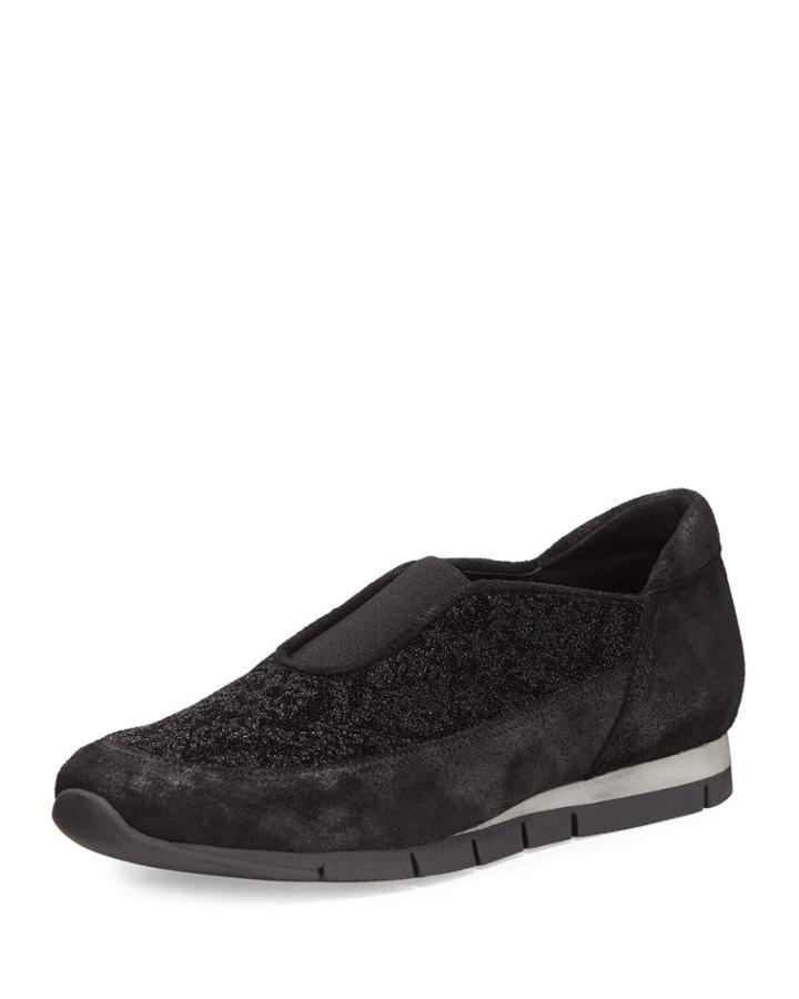 Celia Slip-on Suede Trainer, Black/silver