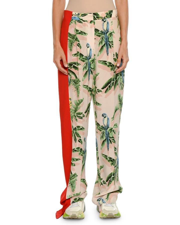 Birds Of Paradise Print Wide-leg Lounge Pants W/