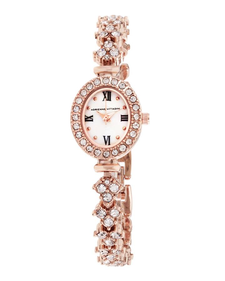 20mm Crystalized Oval Watch W/ Bracelet, Rose Gold