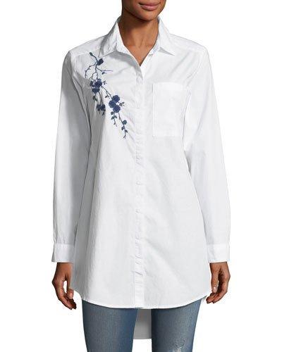 Embroidered Button-up Top