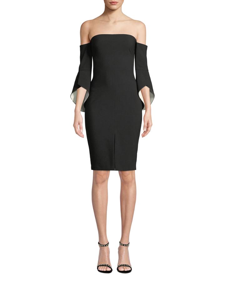 Ramona Off-shoulder Trumpet-sleeve Cocktail Dress