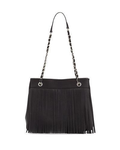 Jayme Fringe Leather Tote Bag, Black