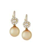 18k Floral Diamond & Golden South Sea Pearl Drop Earrings