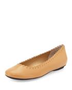 Stansie Scalloped Leather Flat, Camel