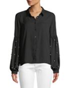Pearly-sleeve Button-down Blouse