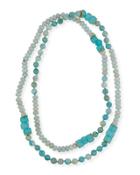 Long Amazonite, Agate & Sea Glass Necklace