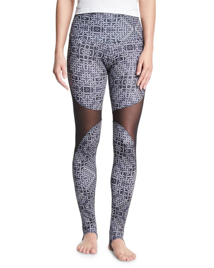 Ring-print High-rise Stirrup Leggings, Black/white
