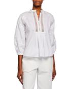 Floral-embroidered Cotton Blouse, White
