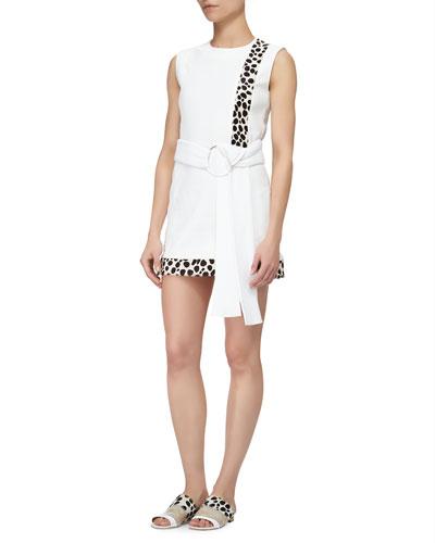 Spotted Calf-hair Inset Dress, Optic White
