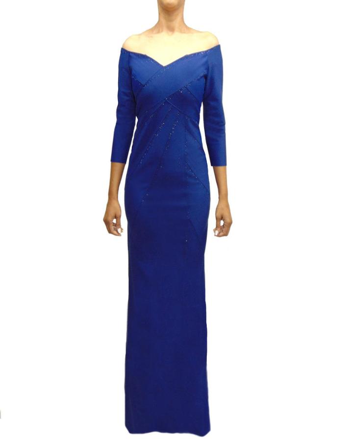 Sequined Off-the-shoulder Column Gown