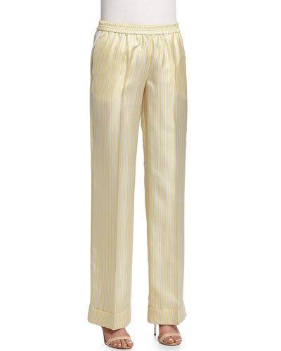 Wide-leg Striped Pajama Pants, Pale Yellow Combo