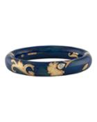 18k Rose Gold Flower Enamel Bangle W/ Diamonds, Blue/tan