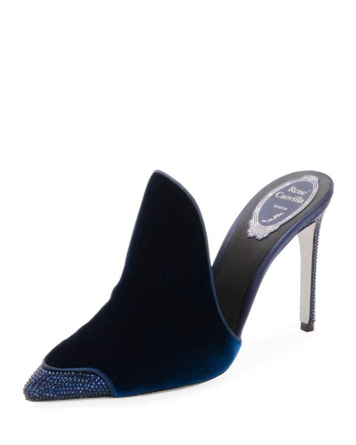 Velvet Slide Mule With Crystal Trim