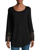 Lace Bell Sleeve Sweater Top, Black