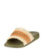 Ivy Leather Pool Slide With Raffia Fringe