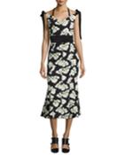 Blakely Floral-print Mermaid Midi Dress, Black