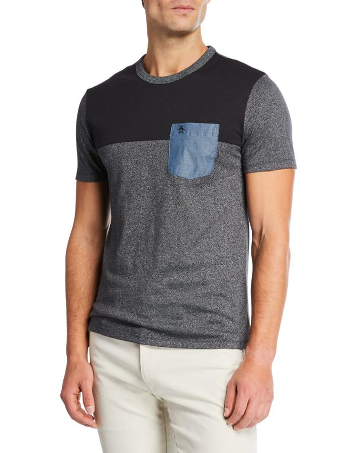 Men's T-shirt With Denim Patch Pocket