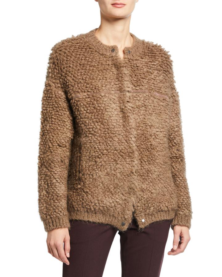 Monili Trim Snap Front Linen/silk Cardigan